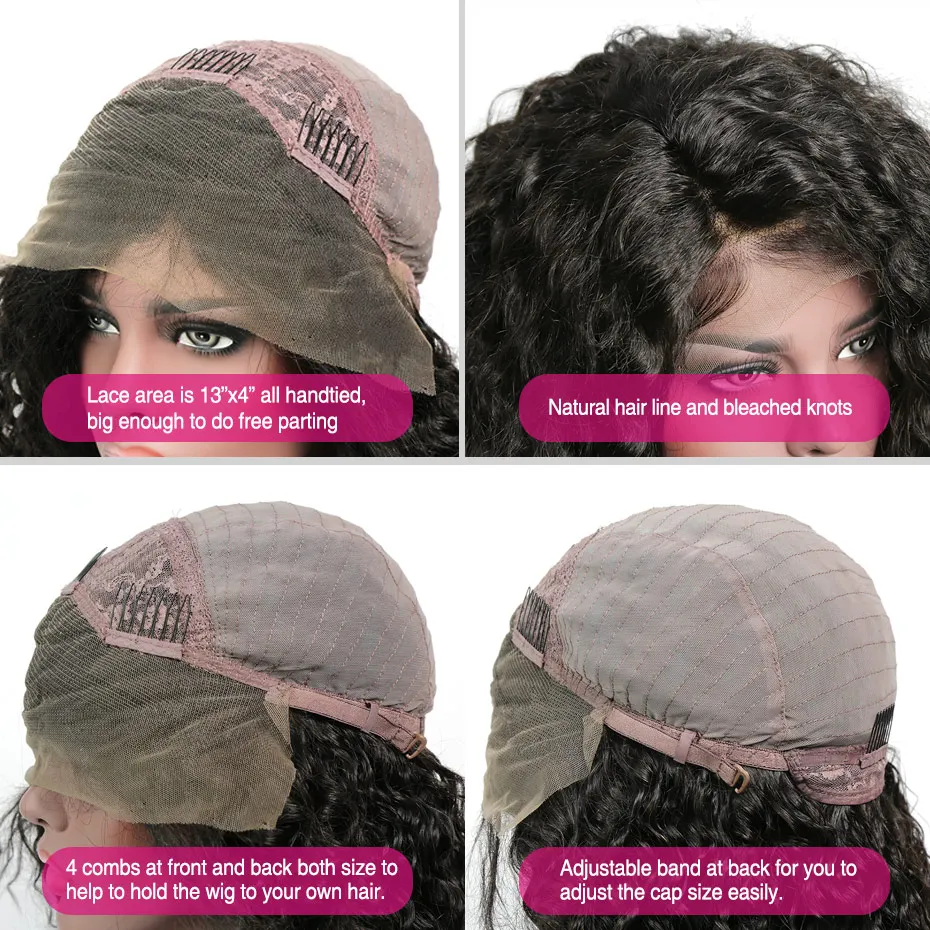 

Liweike Jerry Curly 13*4 Lace Front Human Hair Wigs Bleached Knots Brazilian Remy 22 Inches 180% Density Wig Color 1B Natural