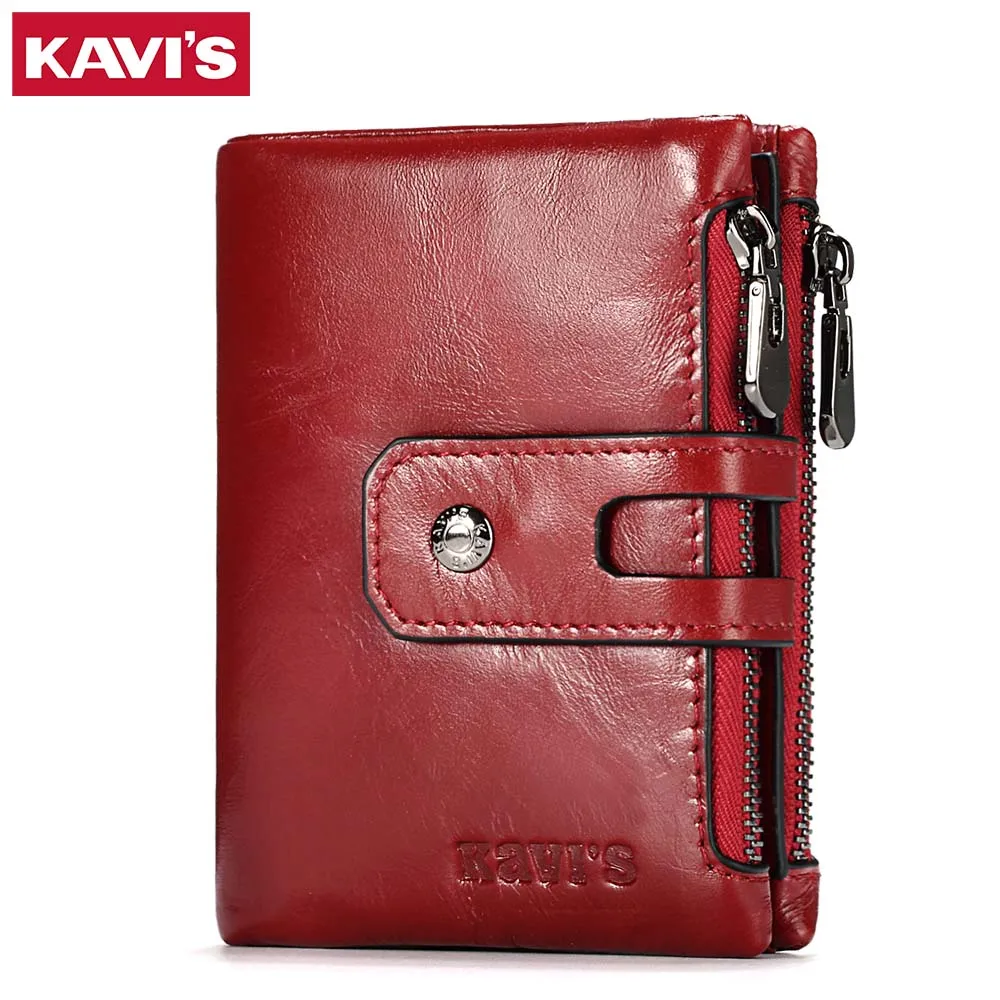 red KAVIS, темно-красный женский кошелек из натуральной кожи, Женский кошелек для монет, маленький Walet Portomonee, Дамский портфель на молнии для девочек, валлет, мини - Цвет: red