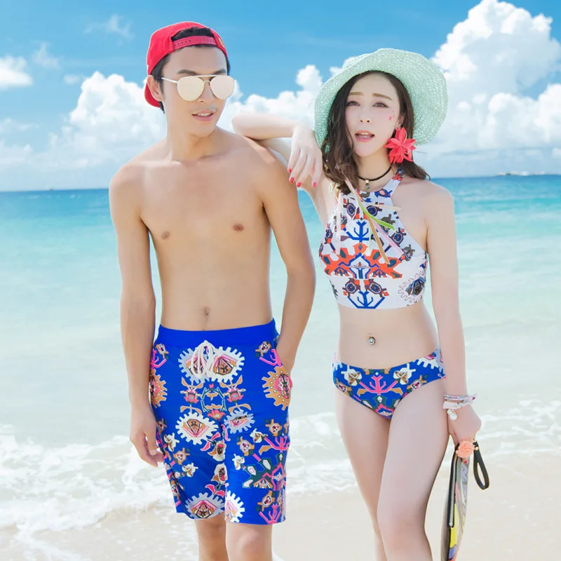 2018 Новый парный купальник девушка юбка бикини треугольная сталь пара мужские