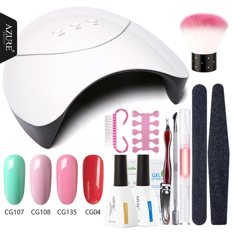 AZURE BEAUTY набор для дизайна ногтей УФ светодиодный светильник Сушилка и 4 цвета набор гель-лаков для ногтей набор инструментов для ногтей гель лак маникюрный лак набор инструментов - Цвет: Set 6