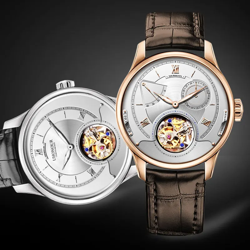 Роскошные Высококачественные швейцарские мужские часы Tourbillon с сапфировым