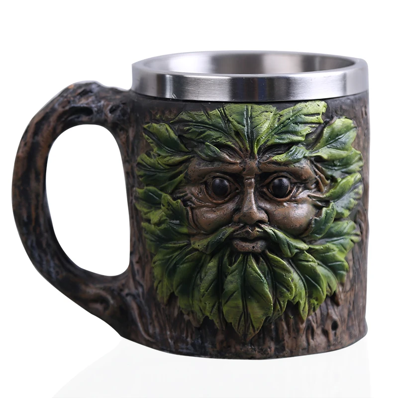Retro Old Tree Man Resin Stainless Steel Beer Mug Skull Knight Tankard Halloween Coffee Cup Viking Tea Pub Bar Decoration | Дом и сад