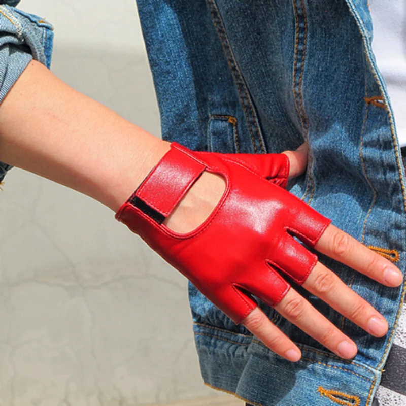 Перчатки женские из натуральной овечьей кожи без пальцев коричневые белые