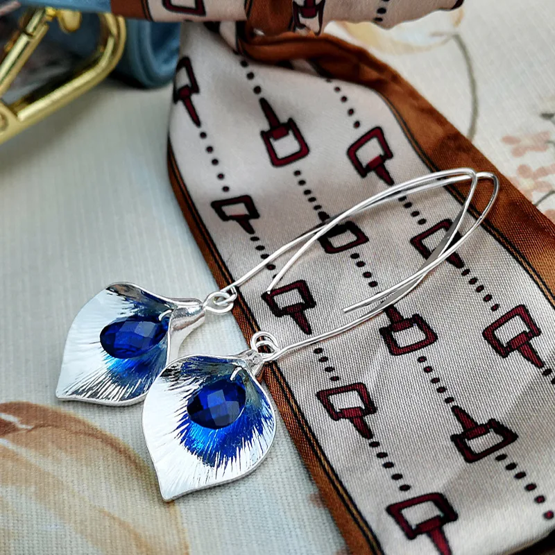 Женские серьги-подвески с голубым кристаллом вечерние ювелирные украшения из