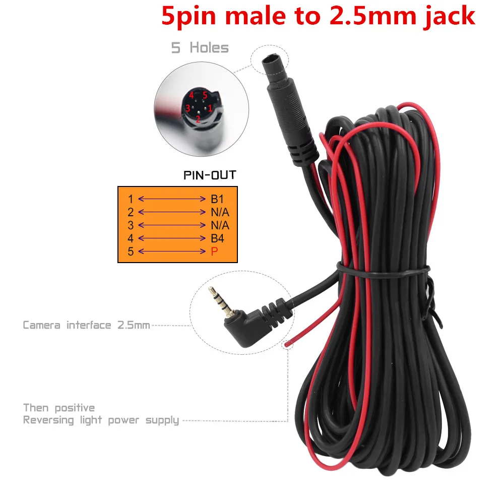 5pin male-2.5 jack 6 м/10 м метр 4 pin/5 pin Автомобильный RCA задний вид автомобиля парковочная камера видео удлинитель 2,5 мм разъем - Цвет: 5pin male-2.5 jack