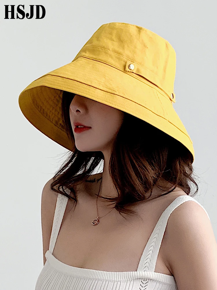 2019 New Women Summer Wide Brim Cotton Linen Sun Bucket Hat Fashion Casual Solid Color Female Anti-UV Beach Hats Plain | Аксессуары для