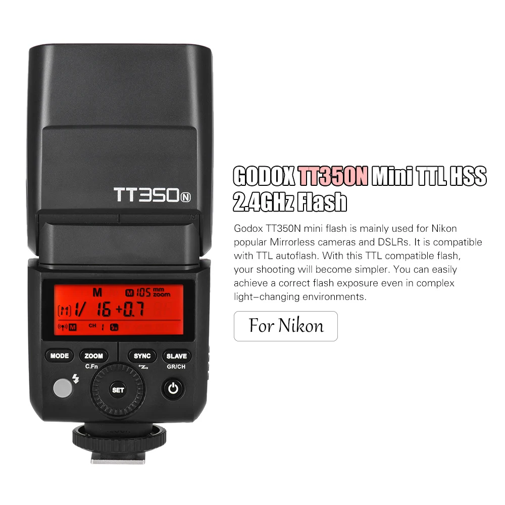 Godox Thinklite TT350N вспышка для камеры Mini 2 4G Беспроводная ttl Master Slave Speedlite 1/8000 s студийная