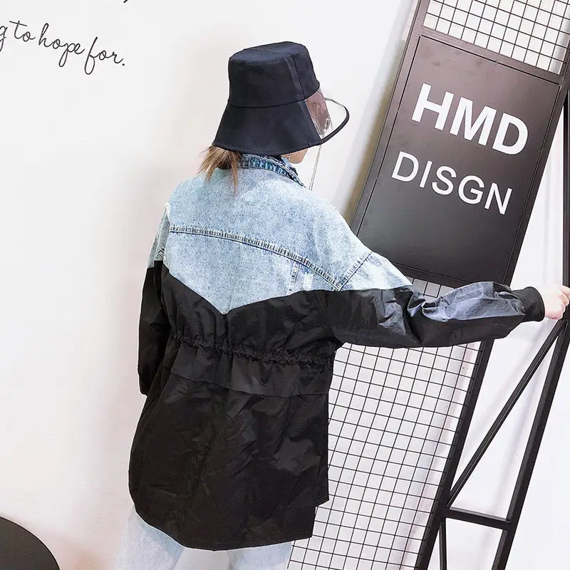 Женская джинсовая куртка составного кроя в стиле Харадзюку осеннее пальто с