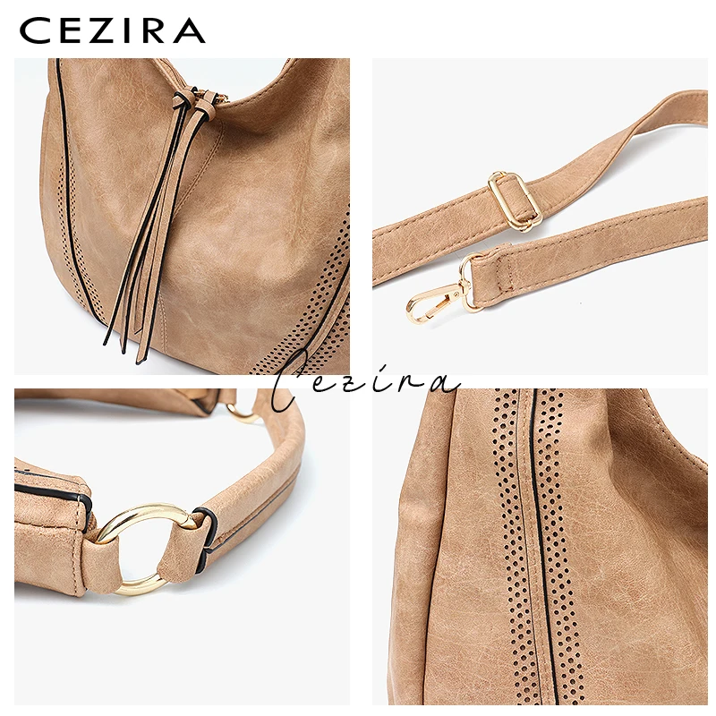CEZIRA новые модные женские сумки мягкие Дамские Сумки из искусственной кожи на плечо большие женские вместительные сумки на молнии с кисточками