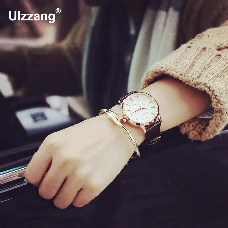 100% новый высококачественный кожаный розовый Золотой кварцевый браслет женские