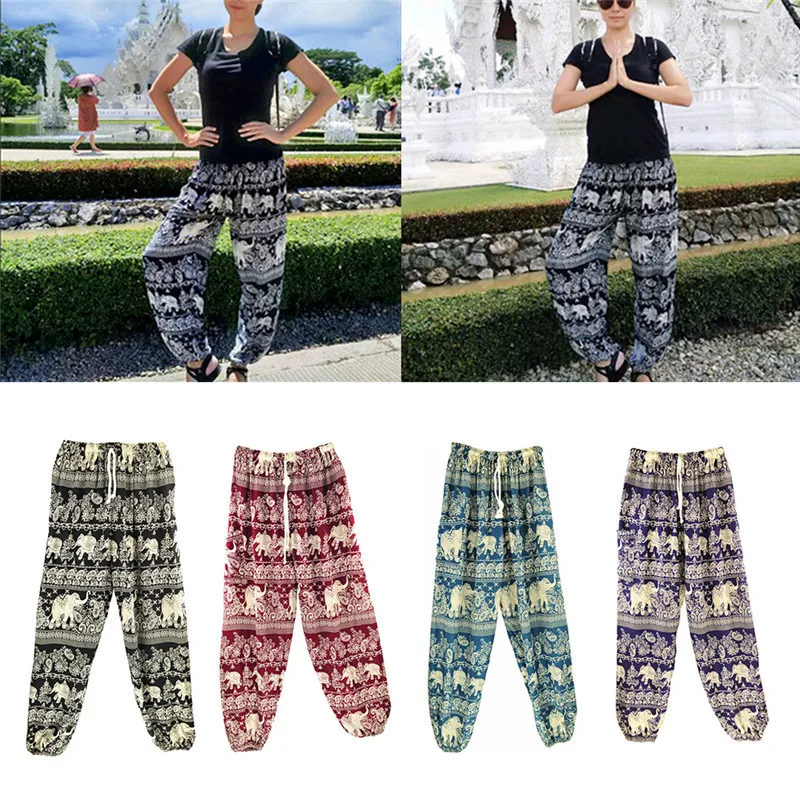 Для женщин с принтом слона Кальсоны йоги Таиланд свободные шаровары Стиль Брюки