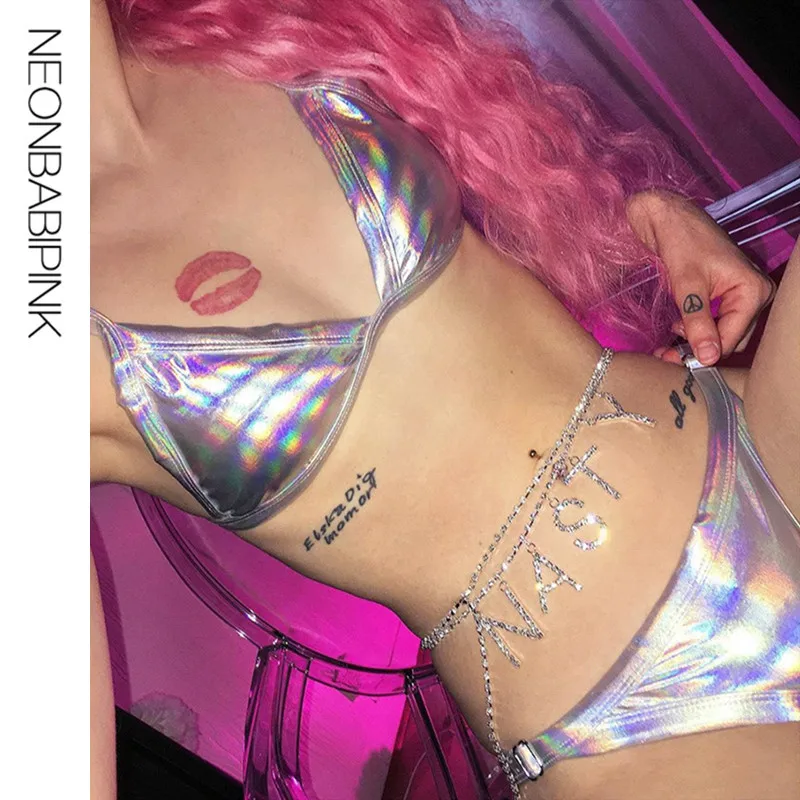 NEONBABIPINK голографические сексуальные шорты женский комплект 2 шт. Лето 2019 модные