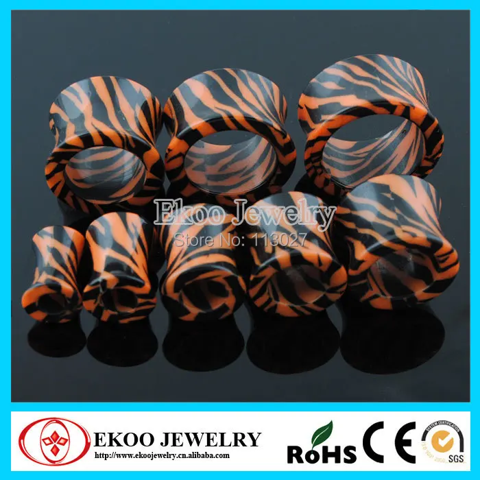 Туннель для ушей с двойным расклешённым принтом из кожи тигра 6-20 мм смешанные