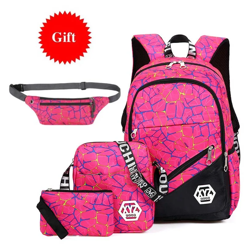 rose red A49 4 шт./компл. школьный рюкзак прочный нейлоновый школьный рюкзак для мальчиков Детский рюкзак для девочек школьные рюкзаки для девочек подростков - Цвет: rose red A49
