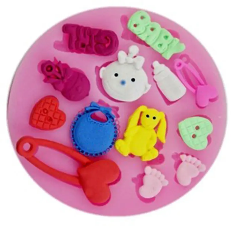 3D Силиконовые Baby Shower вечерние Fondant (сахарная) пресс-формы для тортов силиконовая