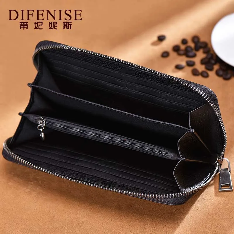 Difenise Genuine Leather Unisex Wallets Solid Fashion Organizer Long style Women Blue Red Black Purses Wallet 6981 | Багаж и сумки