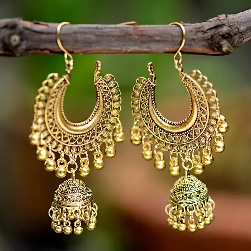 DOUVEI капли воды турецкие винтажные Jhumka висячие серьги женские серебряные золотые колокольчики кисточкой этнические индийские турецкие ювелирные изделия Bijoux