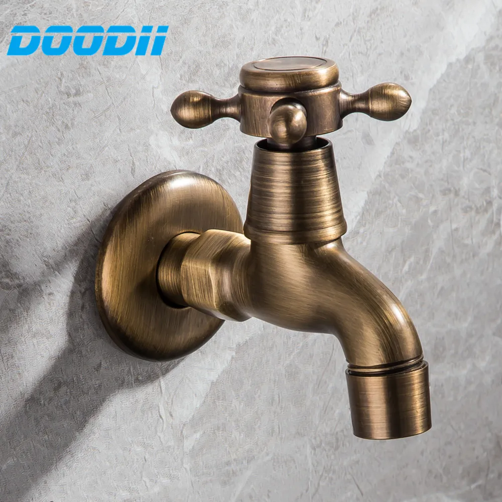 

Antique Solid Brass Cold Water Wall Tap Garden Piscinas Long Washing Mop pool Machine Water Tap Basin Faucet Bibcock tap Doodii