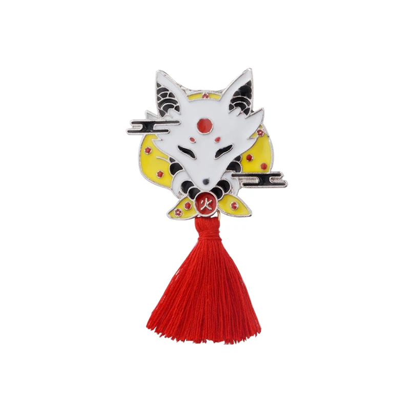 kitsune Японский стиль Броши животное и брошь с кисточкой лиса Олень Кролик Рюкзак Значки эмаль лацкан булавка шляпа сумка аксессуары - Окраска металла: kitsune