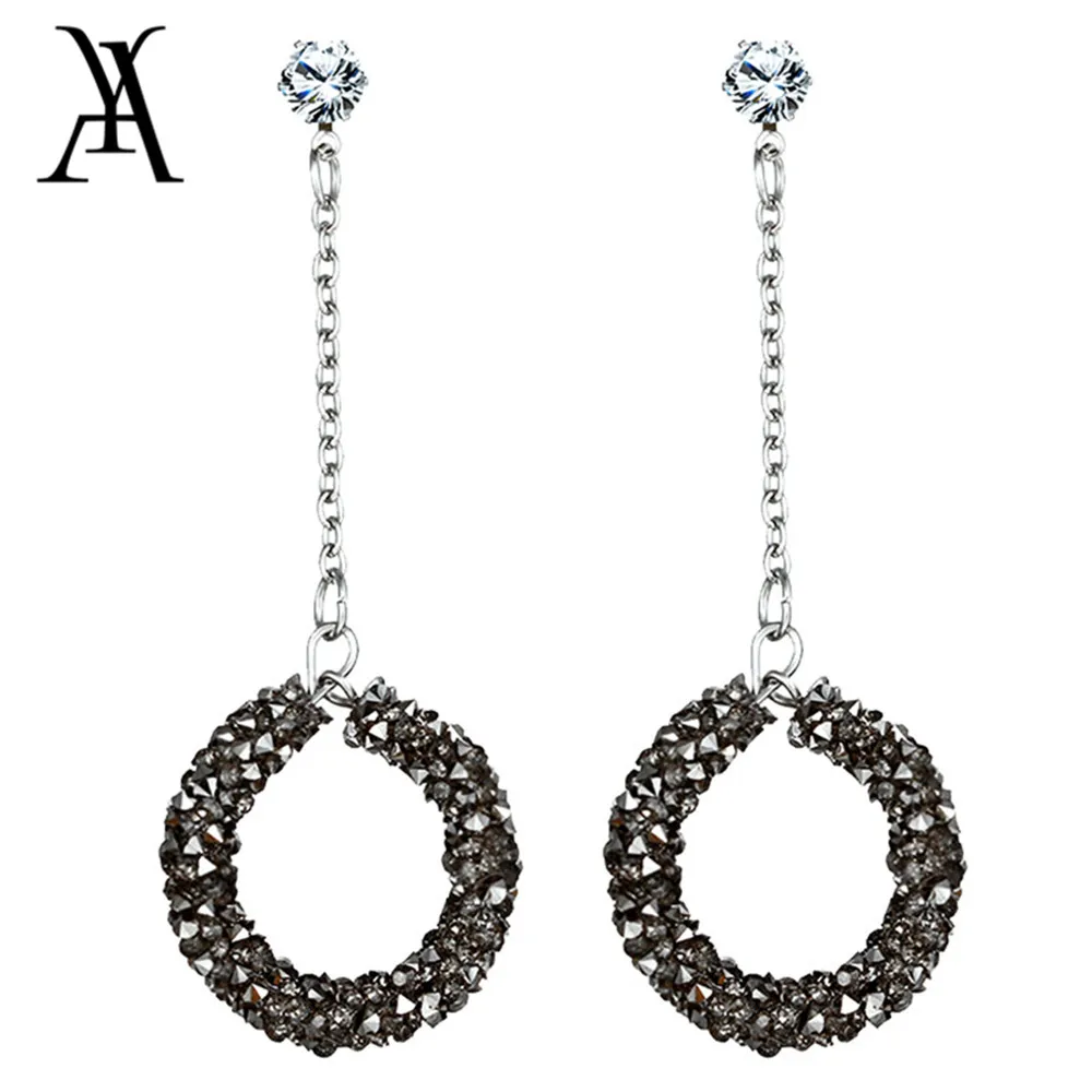 Vintage Handmade Round Geometric Black Rhinestone Earrings Long Dangle Chandelier Earring For Women Party Statement Jewelry | Украшения и