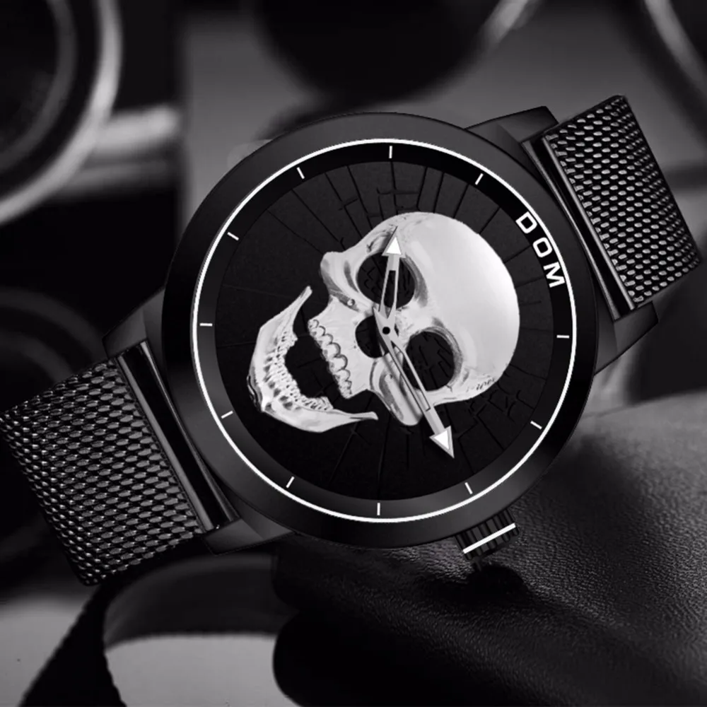 Мужские часы DOM Cool Bone, роскошный бренд, M-1231, креативные часы, черные мужские часы, Череп, стиль, кварцевые мужские часы, relogio masculino
