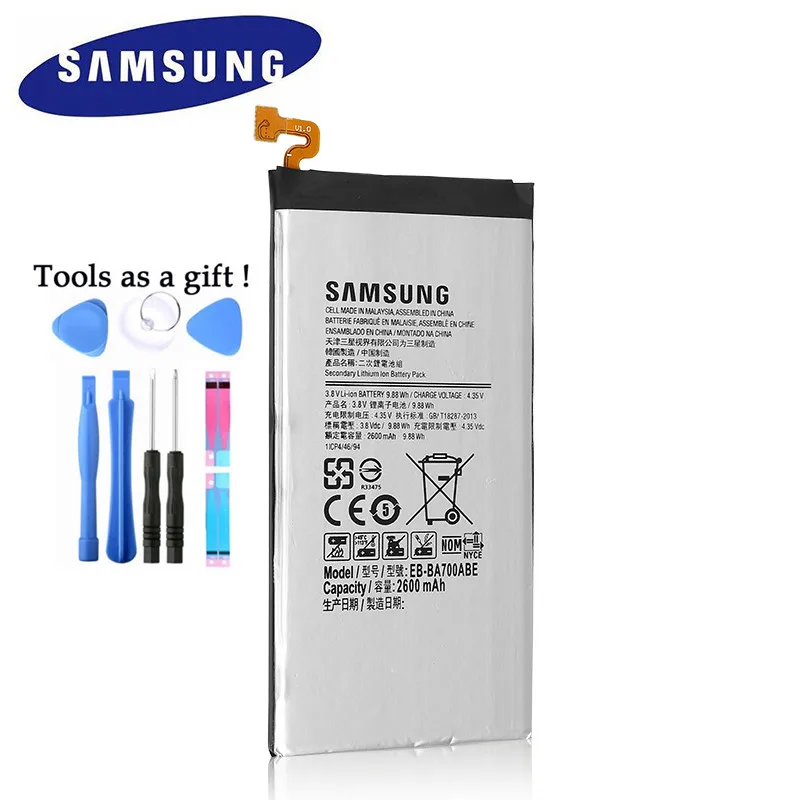 Сменный аккумулятор samsung EB-BA700ABE для samsung Galaxy A7 A700S A700L A700 A700FD подлинный аккумулятор 2600 мАч
