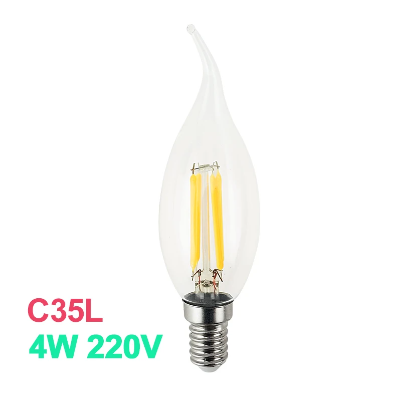 C35L 4W Диммируемый светодиодный светильник Эдисона C35/C35L E14, светодиодный светильник в виде свечи, Ретро Прозрачная лампа 2 Вт 4 Вт 6 Вт 220 в 240 в, Холодный/теплый белый для люстры - Испускаемый цвет: C35L 4W