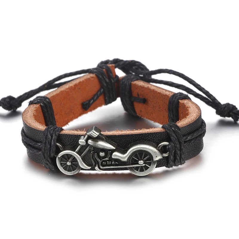 

Biker Motorcycle Bracelet Bangle Weaving Retro Vintage Leather Bracelets For Man Men Punk Charm Jewelry Accessories