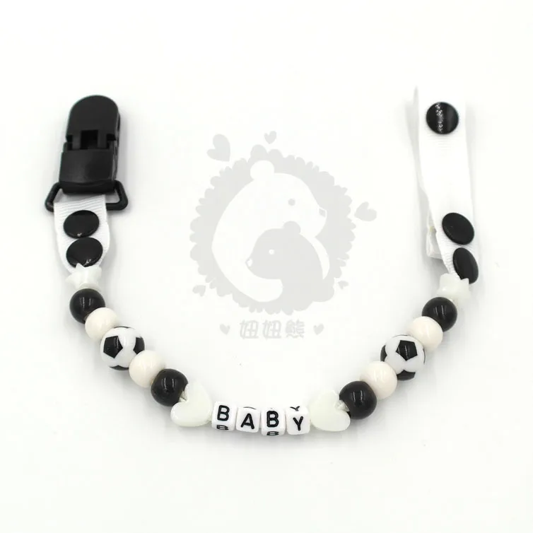 Зажим для соски с бусинами и надписью сделай сам |