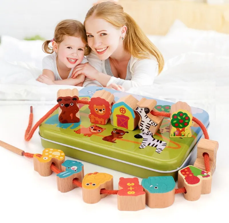 Деревянная игрушка для малышей DIY игрушка мультфильм фрукты животное резьба деревянная игрушка из бисера детский набор для раннего обучения