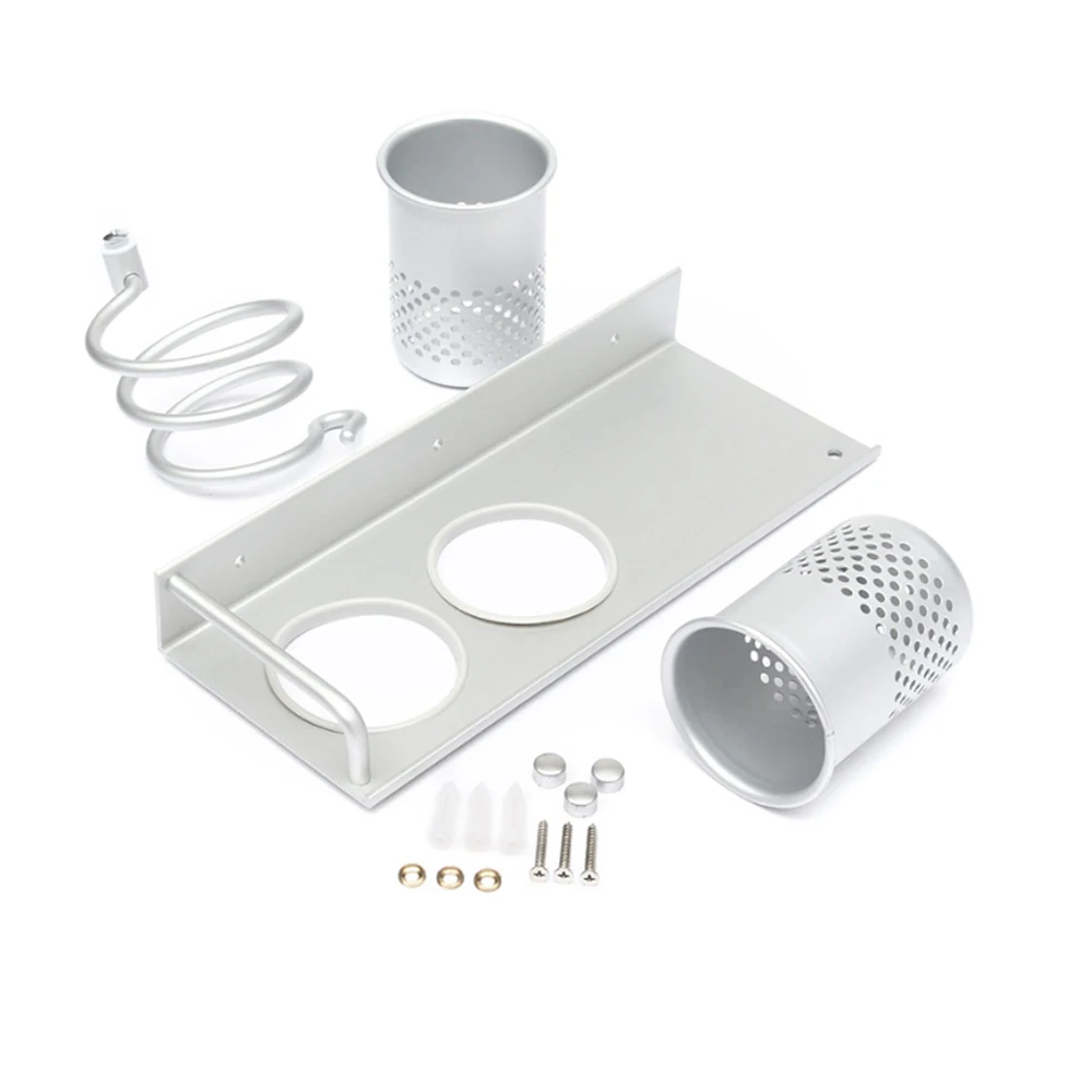 Space Aluminum Bathroom Shelf Set Wall Mount Hair Dryer Racks Stand with 2 Cups Storage Organizer | Обустройство дома