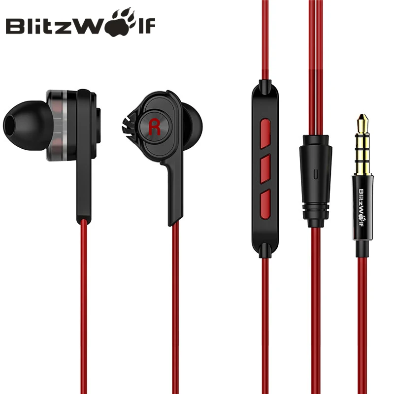 Красный BlitzWolf проводные наушники с микрофоном наушники-вкладыши 3,5 мм наушники с микрофоном для телефона стерео наушники для iPhone смартфона - Цвет: Красный