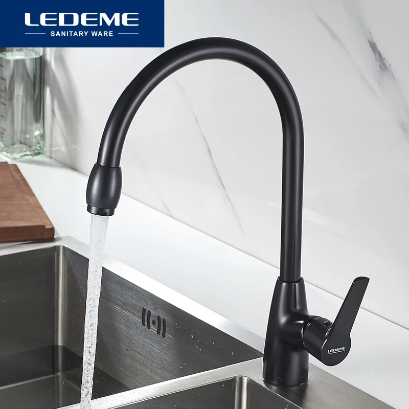 

Кухонный Смеситель LEDEME L4069B, поворотный кран с горячей и холодной водой, из латуни, черный цвет, одна ручка