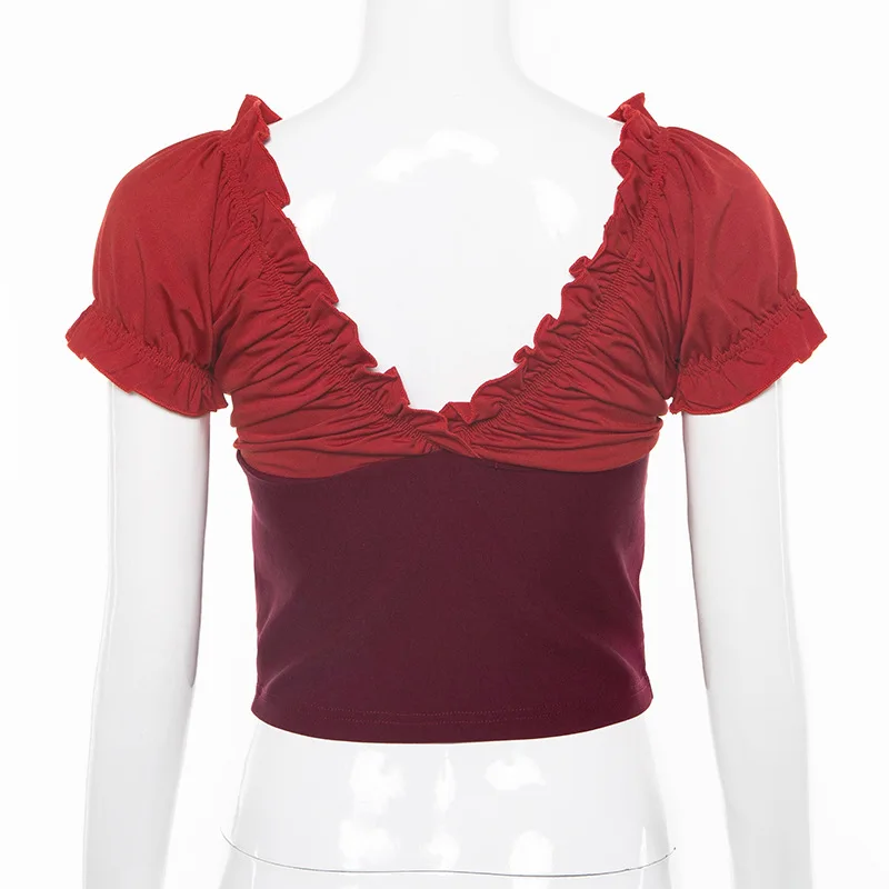 Summer Slim elegant shirt women 2019 short-sleeved Puff Sleeve V-neck umbilical blouse Womens female top |
