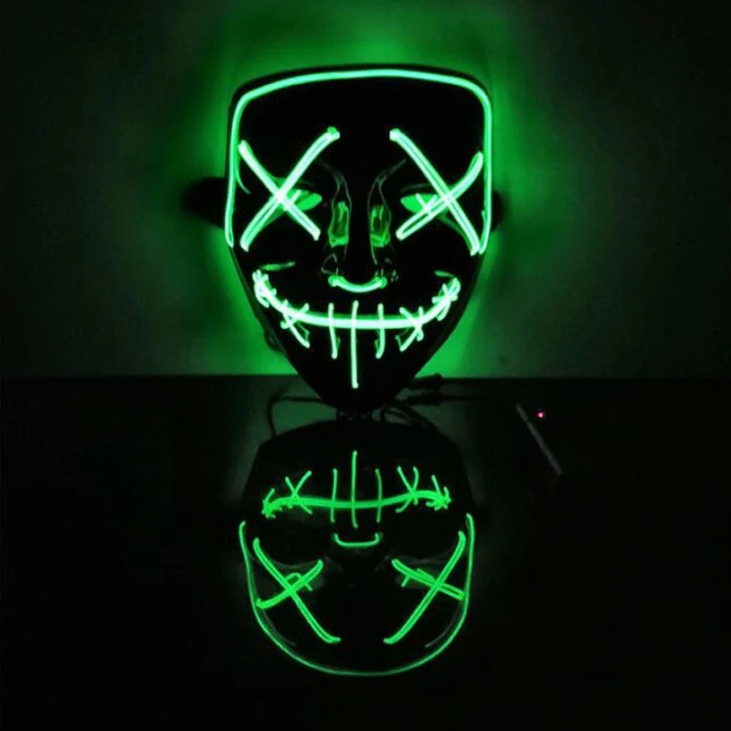 Fluorescent green Хэллоуин СВЕТОДИОДНЫЙ светящаяся маска косплей маски для вечеринки Клубная светящаяся маска диджея бар Джокер лицевой щит защита для лица вуаль - Цвет: Fluorescent green