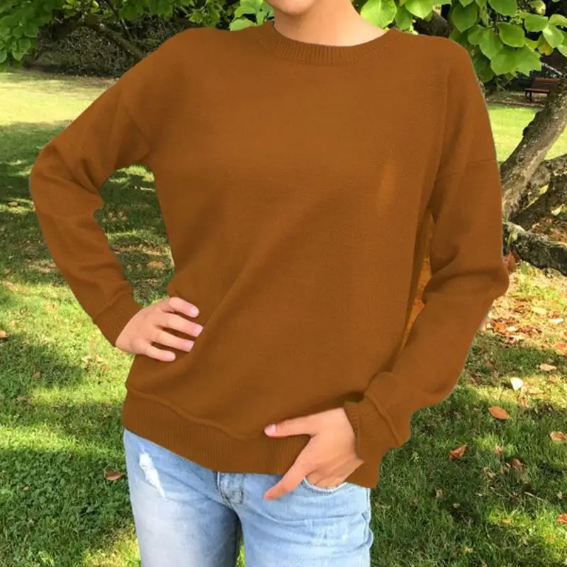 Женская толстовка с длинным рукавом круглым вырезом и шнуровкой сзади Модный