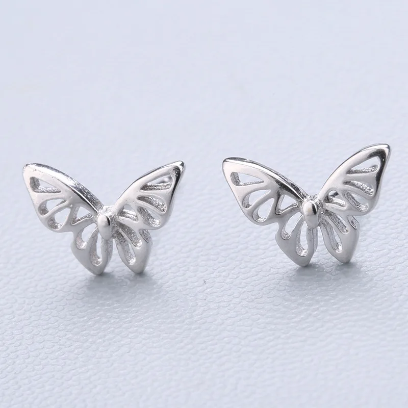 Glossy butterfly 925 пробы серебряные сплайсинга милые серьги-гвоздики с животными для женщин Повседневный стиль серьги для девочки личность Стерлинговое Серебро-ювелирные изделия - Окраска металла: Glossy butterfly