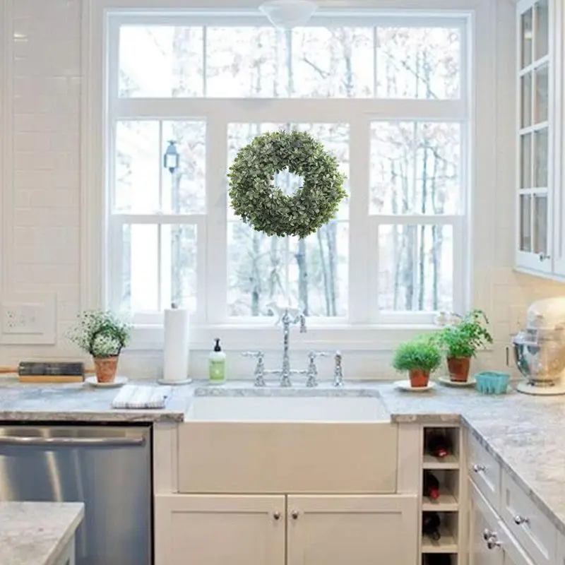 Искусственные зеленые листья венок 17 5 Дюймов передняя дверь оболочка трава Boxwood