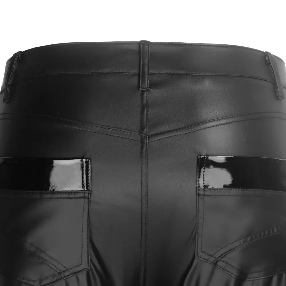 Эластичные мужские мотоциклетные брюки модные виниловые блестящие кожаные на