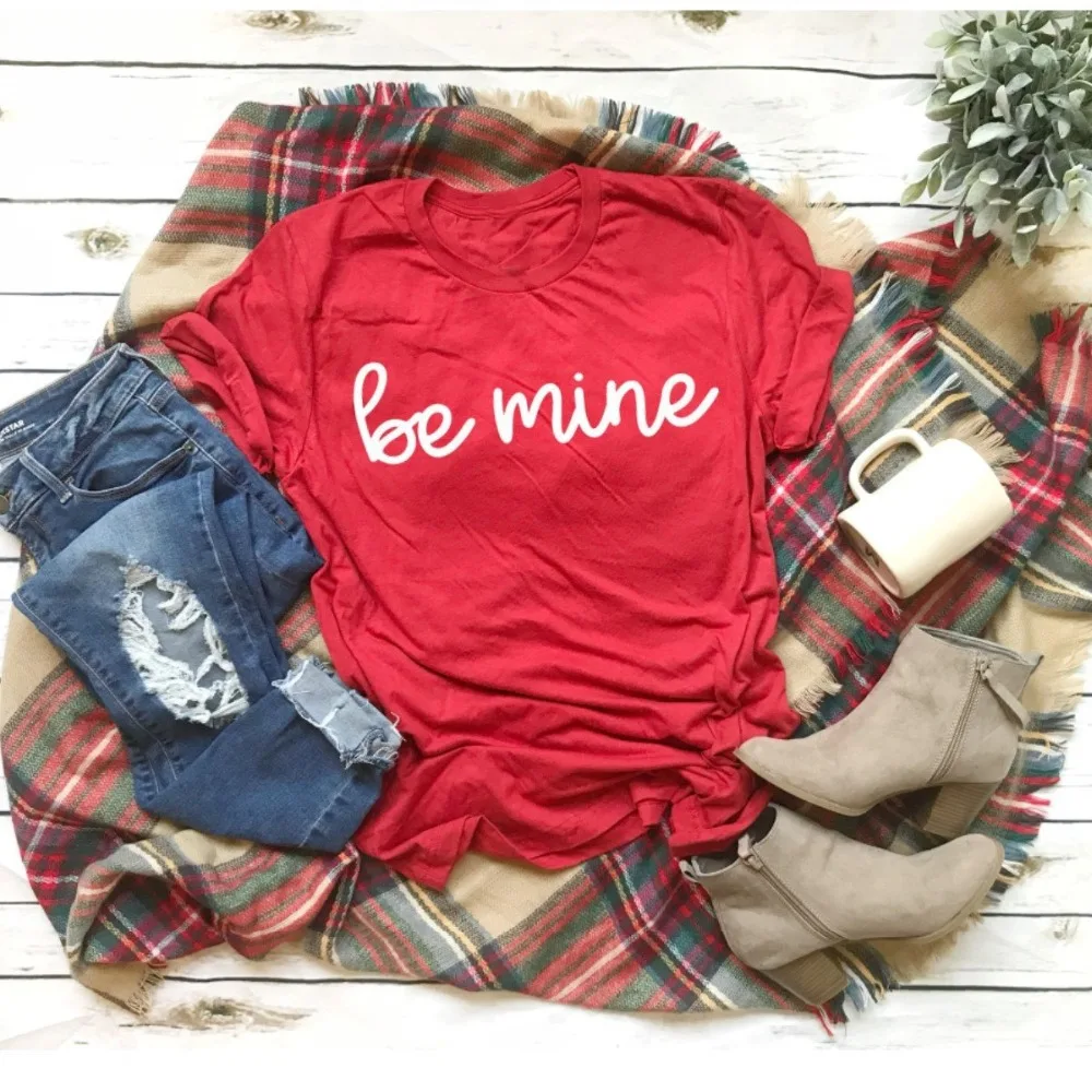 Футболка Be Mine рубашка на День святого Валентина с надписью Love женские футболки