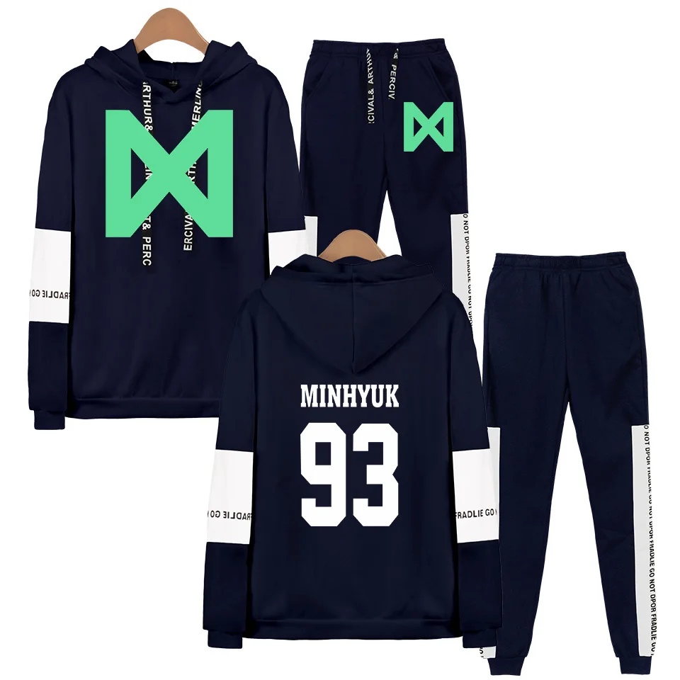 Kpop MONSTA X комплект из двух предметов, толстовка, спортивные костюмы для женщин и мужчин, поклонники поддержки Wonho YOOKIHYUN I.M Jooheon с именами членов группы, толстовки - Цвет: Navy 93 MINHYUK