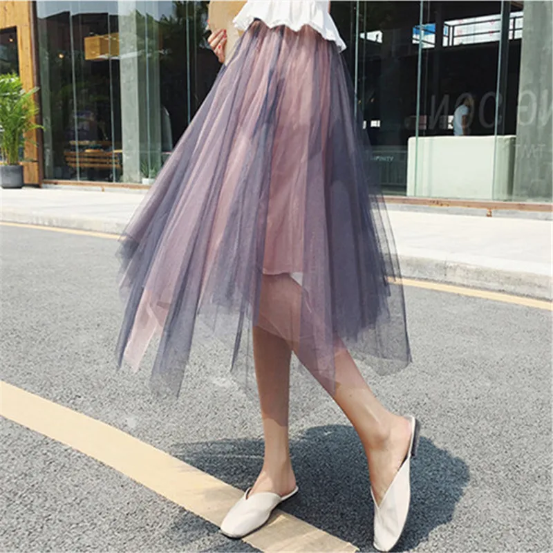 2018 сезон: весна–лето Винтаж юбки женские эластичные Высокая Талия Тюль Юбка из