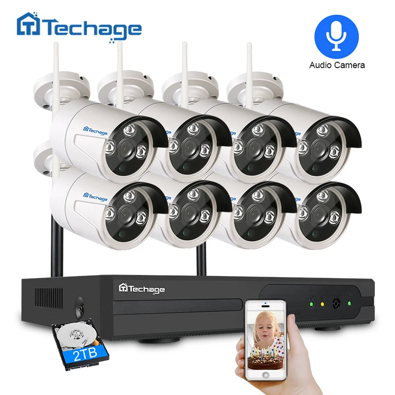 Techage 8CH 1080P Беспроводная NVR CCTV система 2.0MP наружная Водонепроницаемая аудио камера