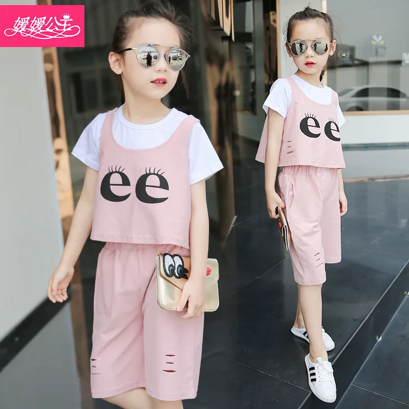 Children's Clothes Girls Summer 2017 New Leisure Three-piece Suit Children Big Boy Girl Short Sleeve Set | Детская одежда и