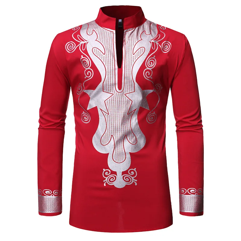 Черная африканская рубашка с воротником стойкой для мужчин 2019 модные