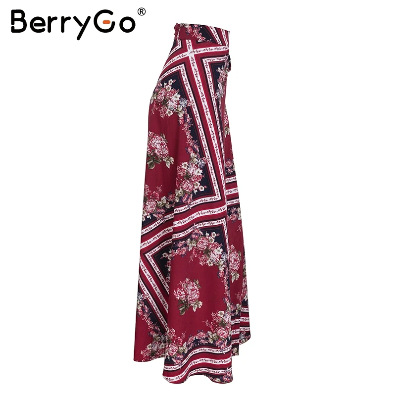 BerryGo, Женская юбка с геометрическим принтом, длинная, Пляжная, бохо, повседневная, макси юбка, лето, весна, пояс с высокой талией, завязывается, юбка с запахом