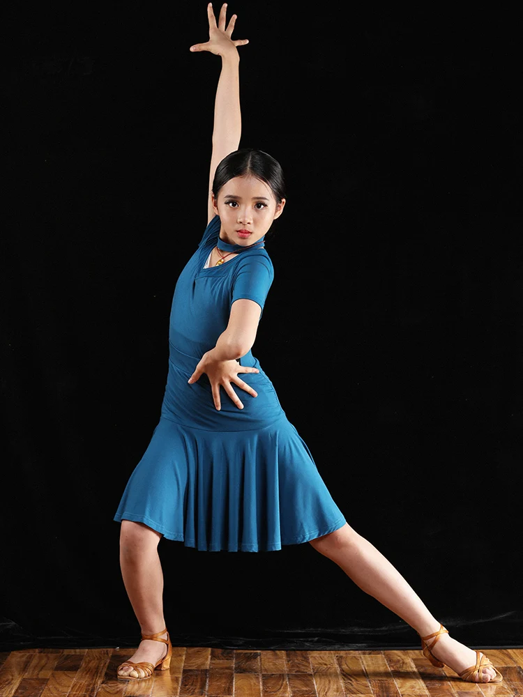 

Latin dance practice clothes female children summer new professional chalcamba dance skirt top practice set -H6092+H7080