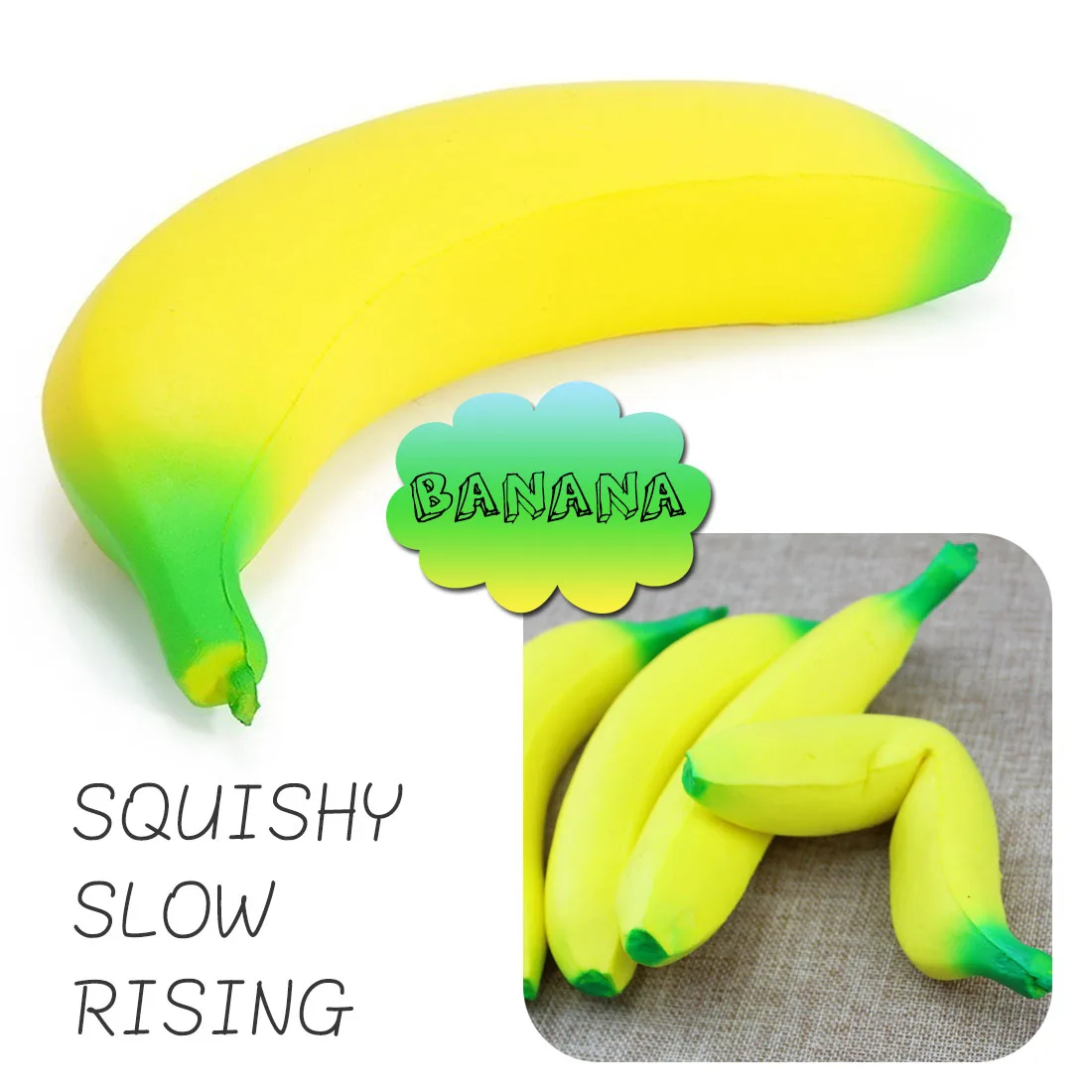 Милый банановый Squishy очень медленно принимает начальную форму рост