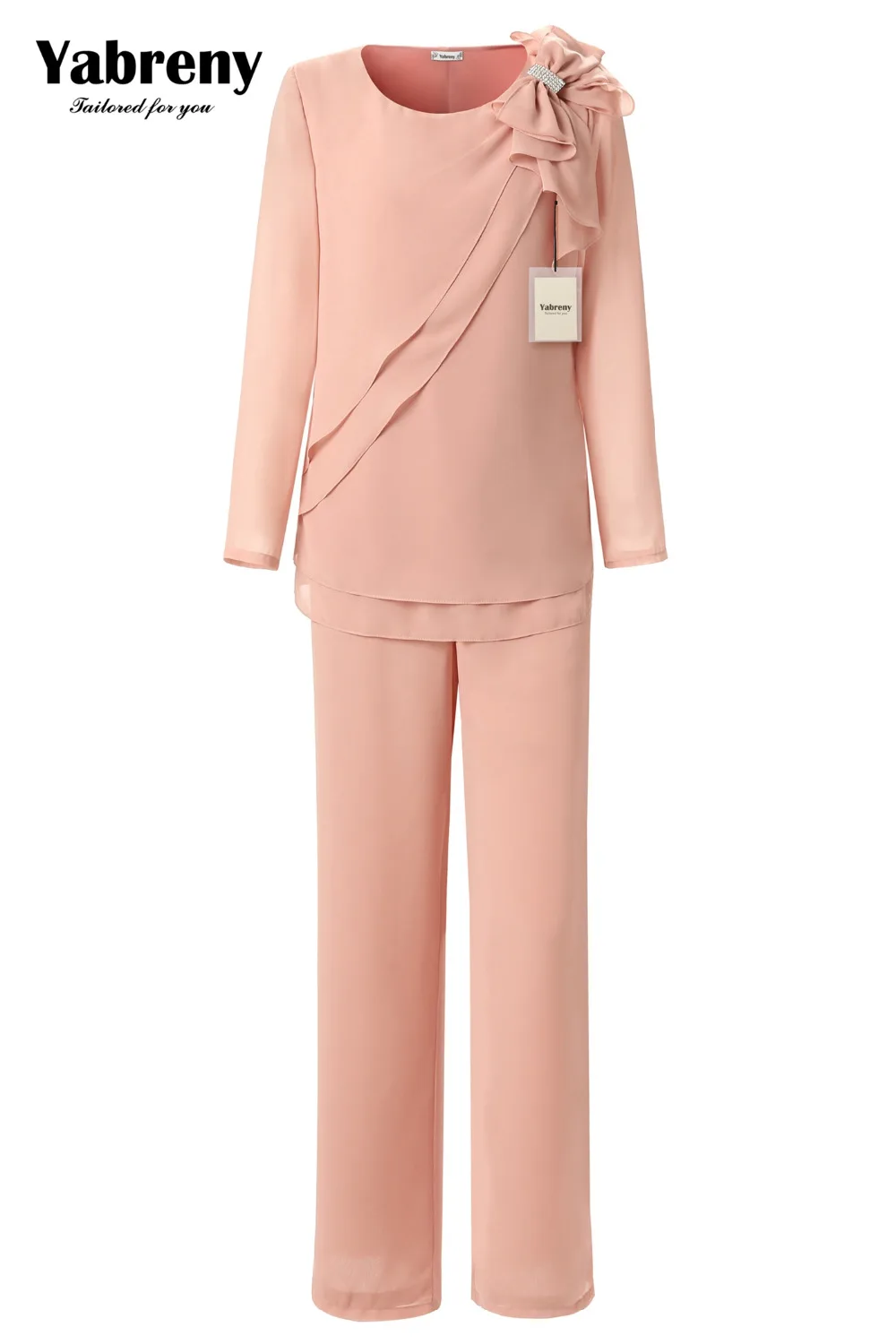 

Yabreny Pink Mother of bride chiffon Pantsuit with bow