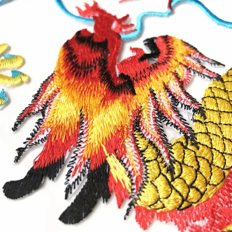25 см вышитые нашивки Золотой летающий дракон играет синий жемчуг Пришивные